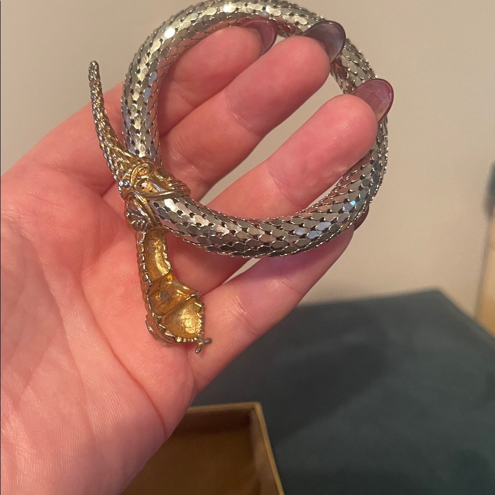 Vintage Gold & Silver Mesh Rhinestone Eye Snake Wrap Bracelet - Picture 5 of 9